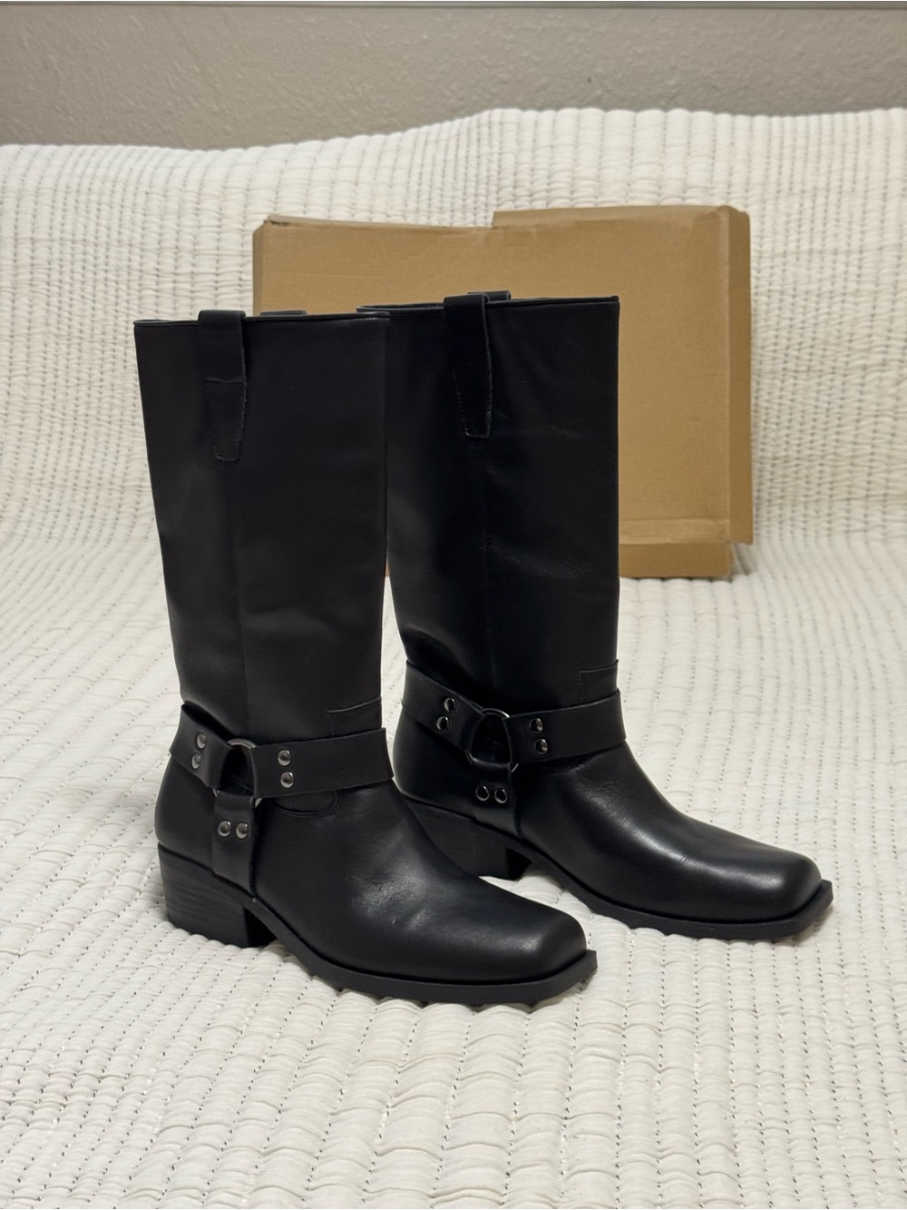 Steve Madden Black Leather Ruskin Moto Engineer Square Toe Boots Size 9.5M - Picture 5 of 6